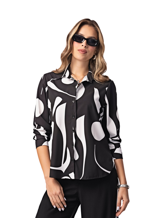 BLUSA EN POLIESTER STRECH BLANCO Y NEGRO 1