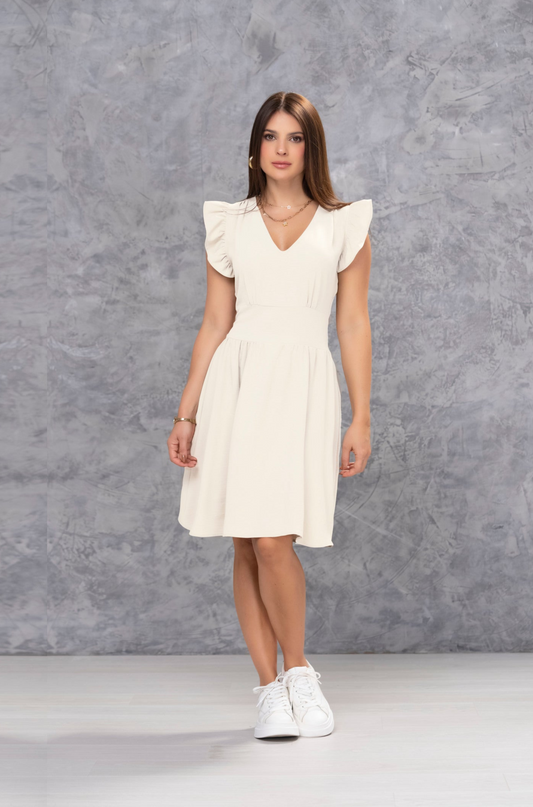 VESTIDO EN POLIESTER MARFIL 1